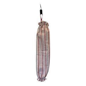 Handmade Plastic Bag Holder- Red black stripes red ribbon